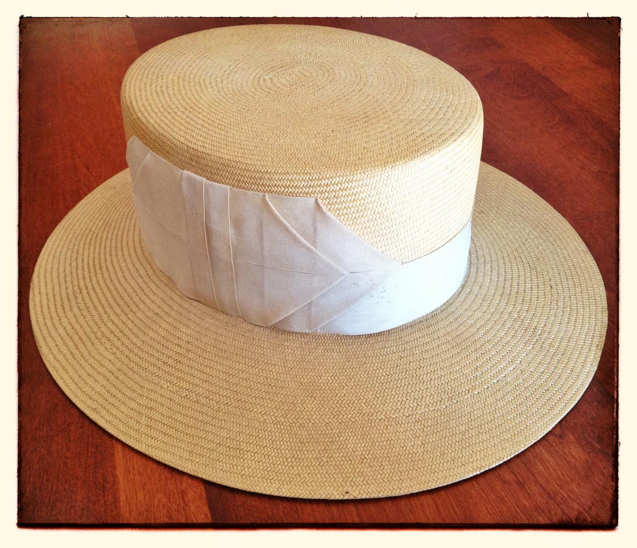 Vintage 1940's Men's Straw Boater Hat